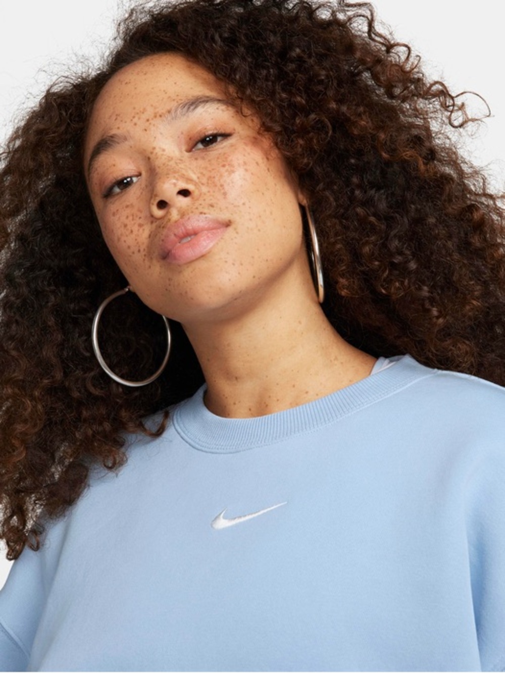 Nike Light Blue Cropped Crew Sweatshirt with White Swoosh - Picture 5 of 10